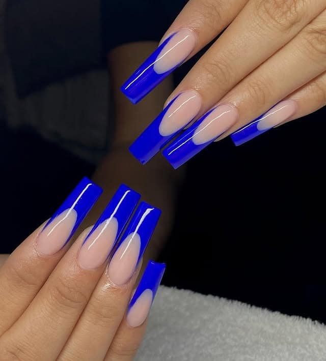 9. Royal Blue French Tip Ballerina Nails - royal blue nail ideas
