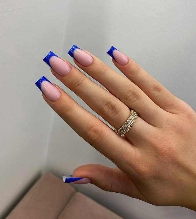 16. Classic Royal Blue French Tip Square Nails - royal blue nail ideas