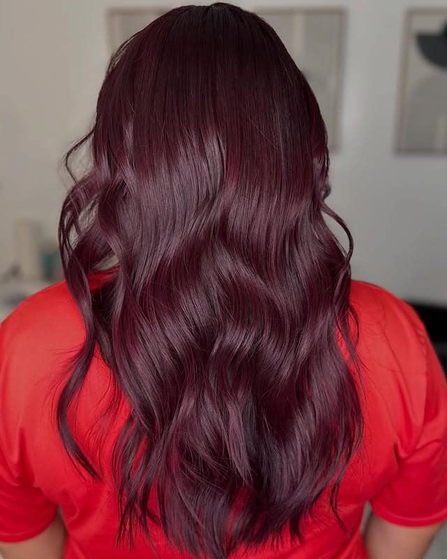 1. Deep Burgundy Long Wavy Hair - Deep Burgundy Hair Color