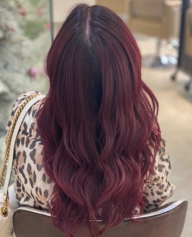 14. Deep Burgundy Soft Layered Waves - Deep Burgundy Hair Color
