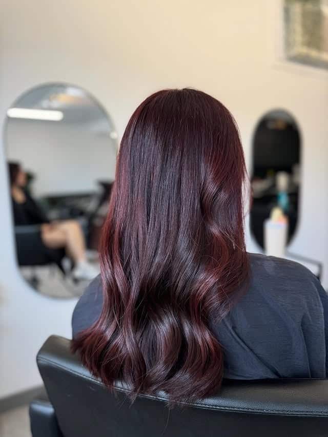 18. Deep Burgundy Loose Wave Lob - Deep Burgundy Hair Color