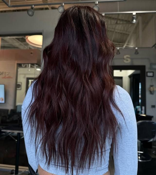 21. Deep Burgundy Beach Waves - Deep Burgundy Hair Color