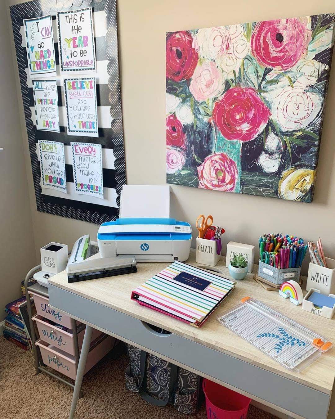 1. Colorful Teacher Office Idea with Bright Decor - teacher office ideas