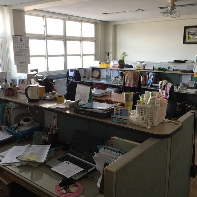 4. Gray Teacher Office Idea with Natural Light - teacher office ideas