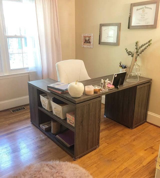 18. Warm Brown Teacher Office Idea with Beige Walls - teacher office ideas