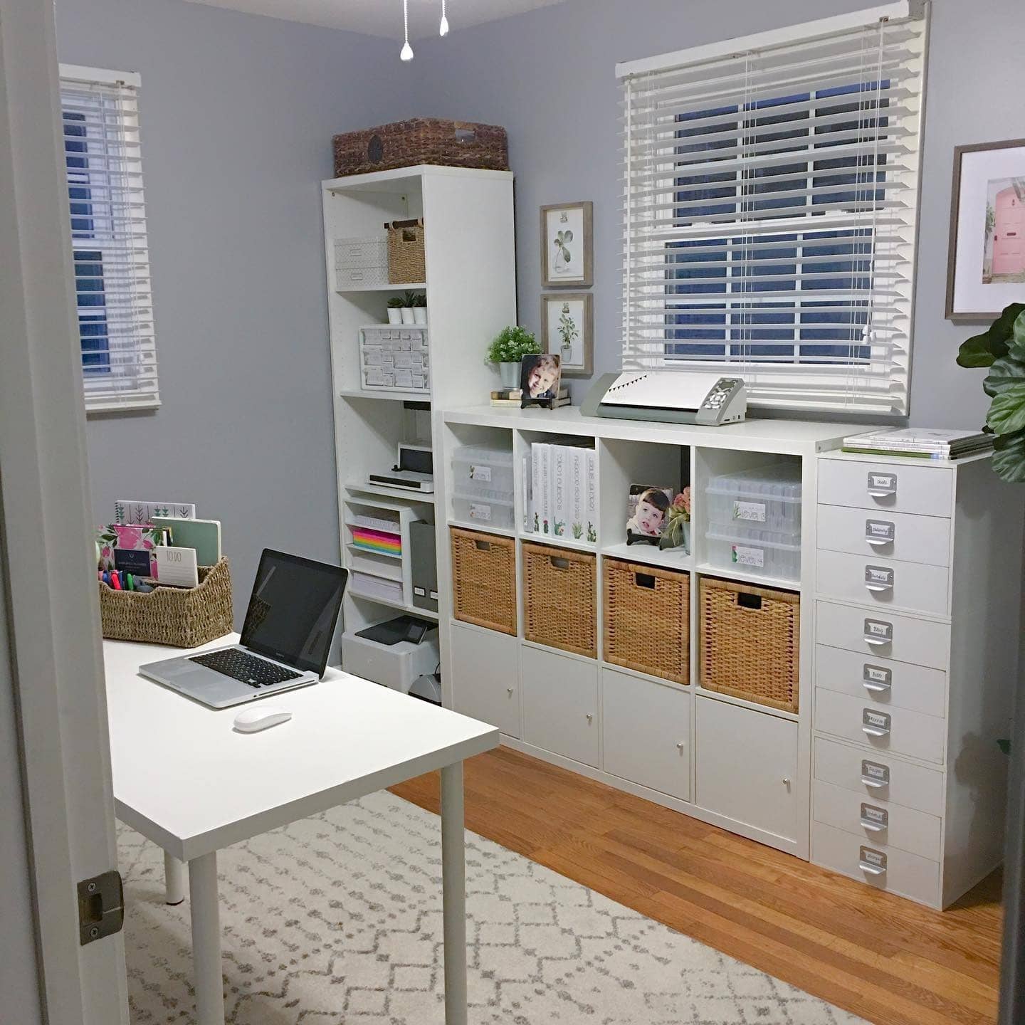 19. White Teacher Office Idea with Gray Walls - teacher office ideas