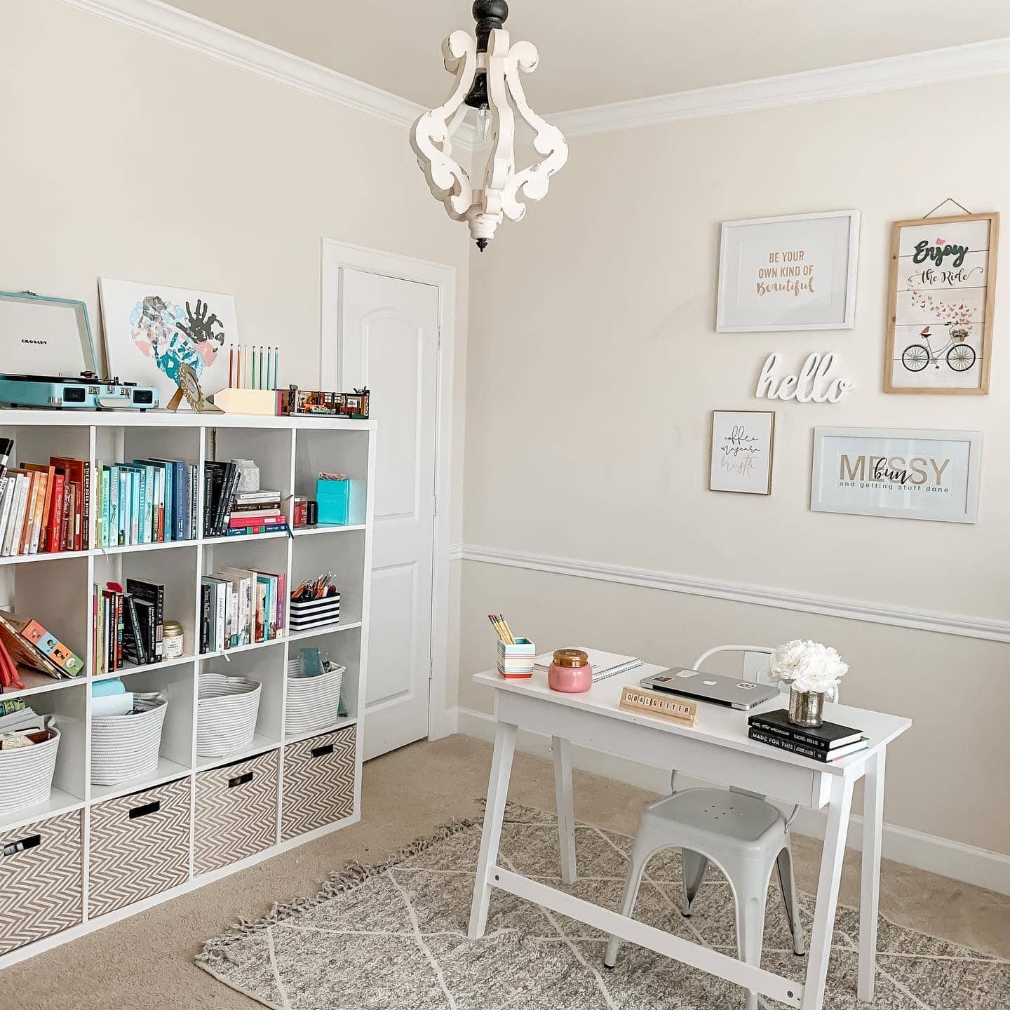 20. Modern White Teacher Office Idea with Neutral Decor - teacher office ideas