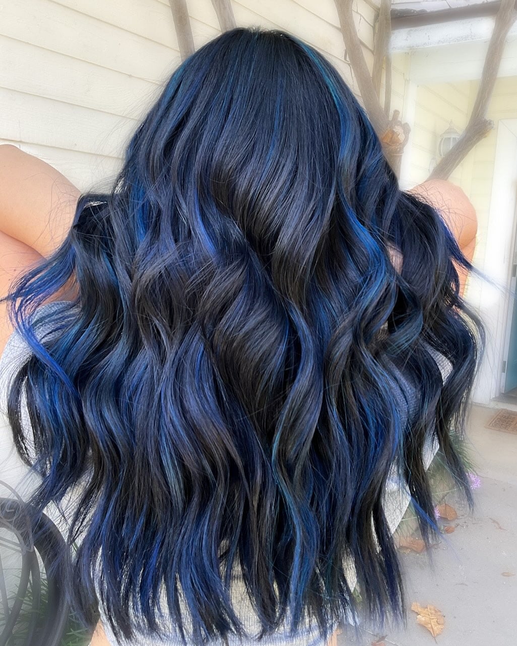 1. Blue Black Waves with Electric Blue Ribbons - Blue Black Hair Color