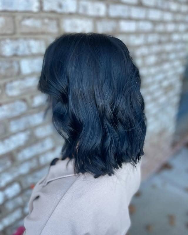 5. Textured Blue Black Wavy Bob - Blue Black Hair Color