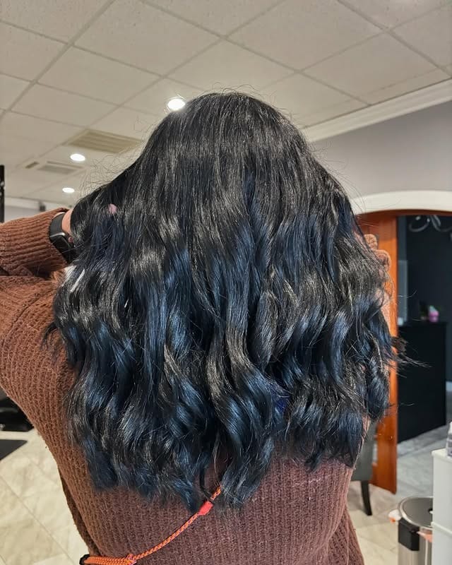 6. Shoulder-Length Blue Black Beach Waves - Blue Black Hair Color