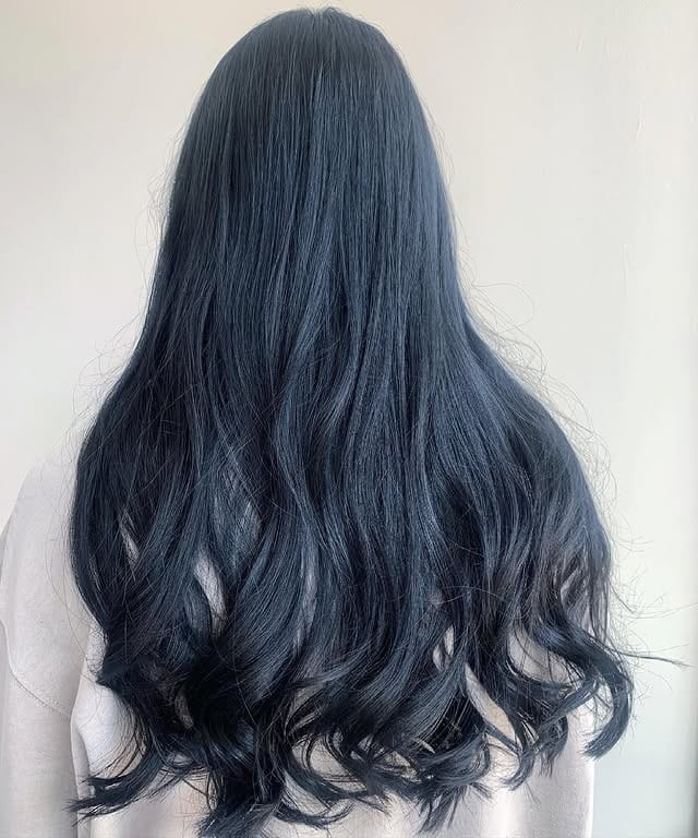 10. Feathered Blue Black Layers - Blue Black Hair Color