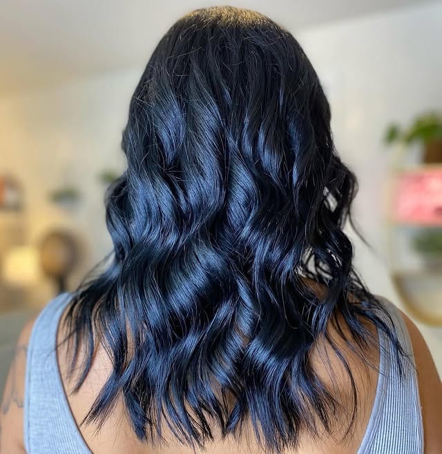 16. Shoulder-Length Blue Black Waves - Blue Black Hair Color