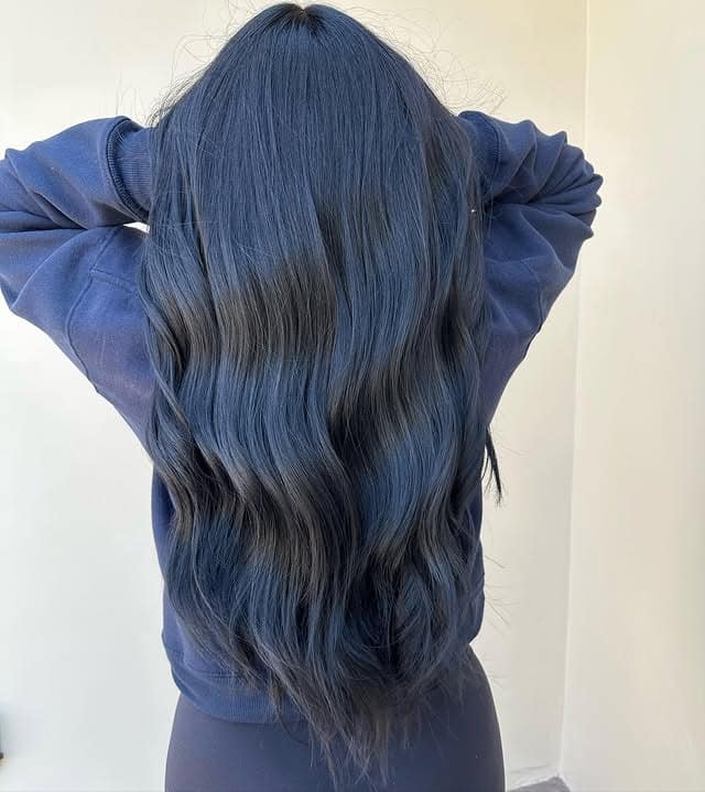 19. Extra Long Blue Black Waves - Blue Black Hair Color