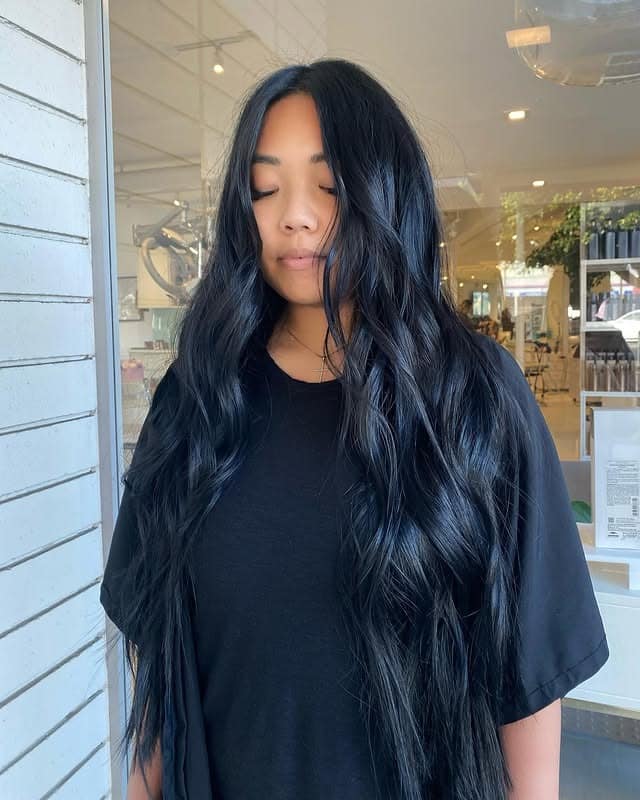 21. Long Layered Blue Black Waves - Blue Black Hair Color