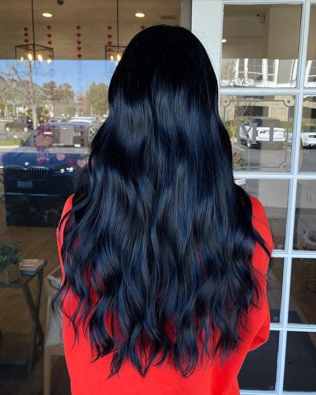 22. Glossy Blue Black Beach Waves - Blue Black Hair Color