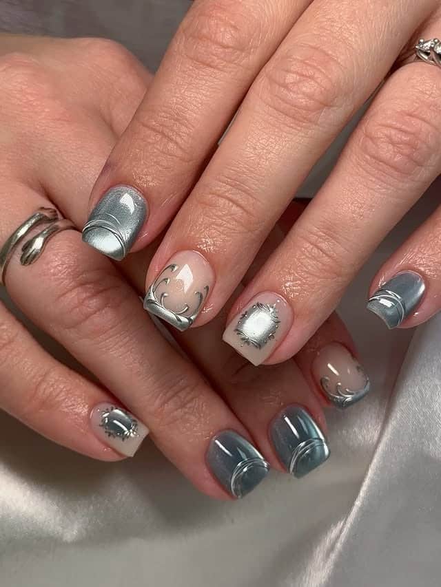2. Chrome Silver Short Square Nails - short square nail ideas