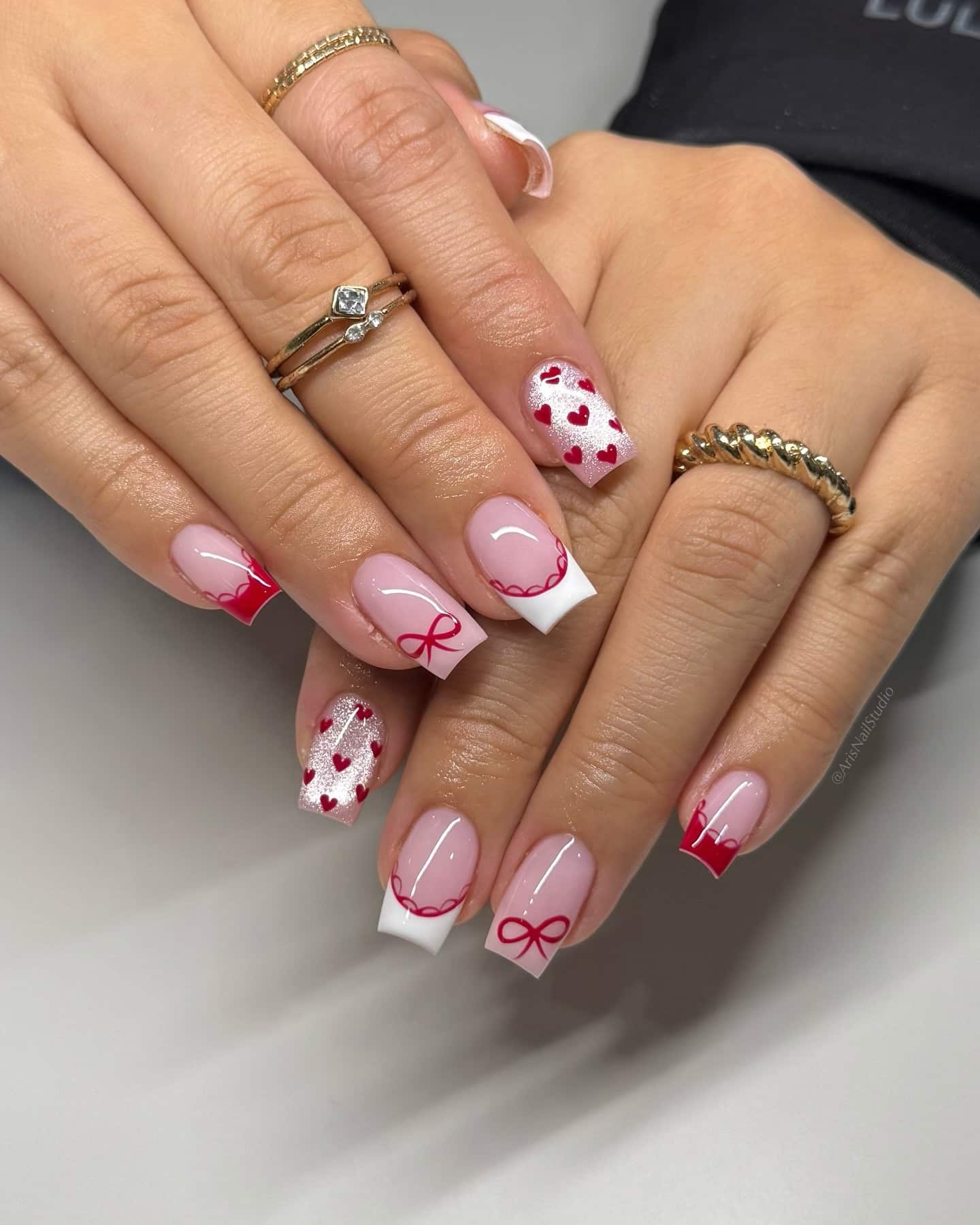 16. Red Heart French Tip Nails - short square nail ideas