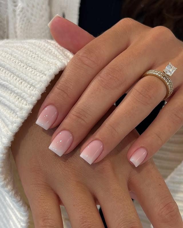 21. Milky Pink Ombre Short Square Nails - short square nail ideas
