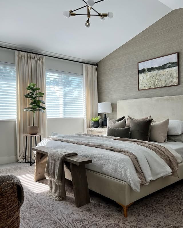 8. Greige and Natural Wood Modern Summer Bedroom Idea - summer bedroom ideas