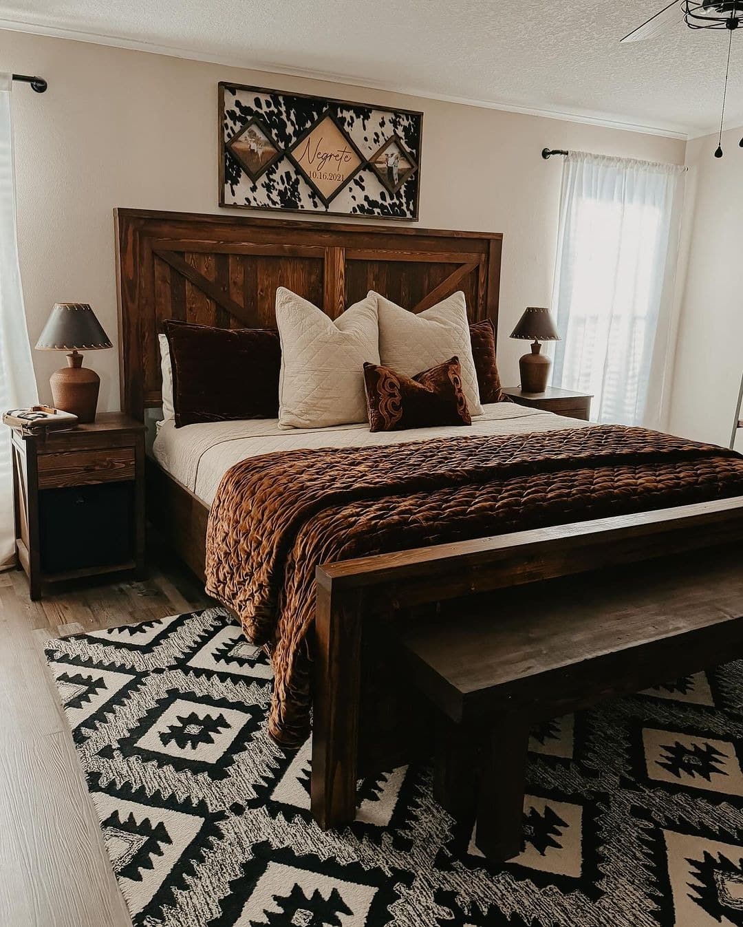 15. Dark Walnut and Cream Rustic Summer Bedroom Idea - summer bedroom ideas