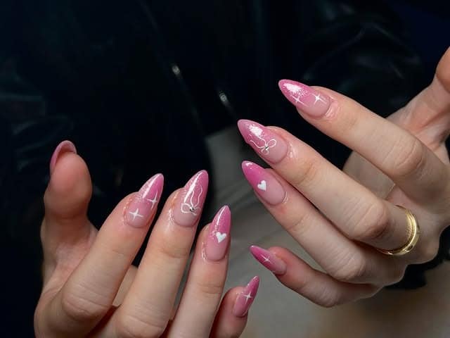 3. Blush Pink Almond Heart Nails - valentine's day nail ideas