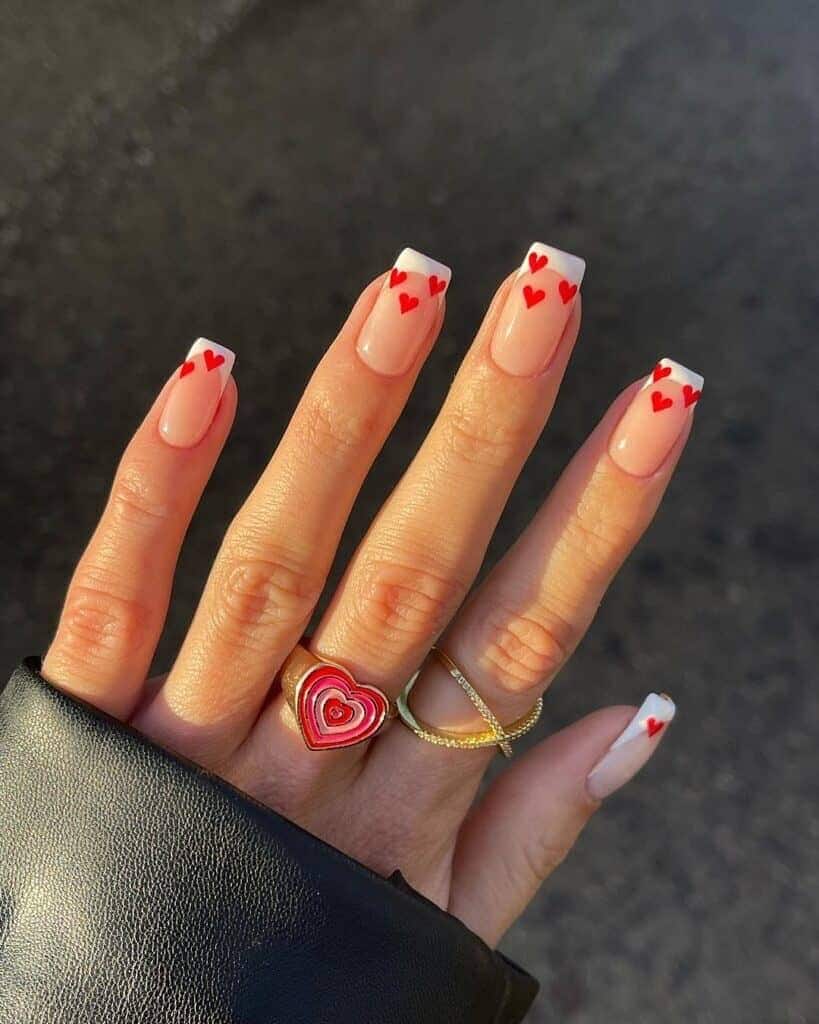 4. White French Heart Square Nails - valentine's day nail ideas