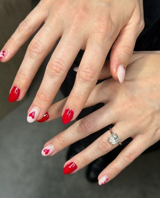 8. Minimal Red Heart Short Oval Nails - valentine's day nail ideas