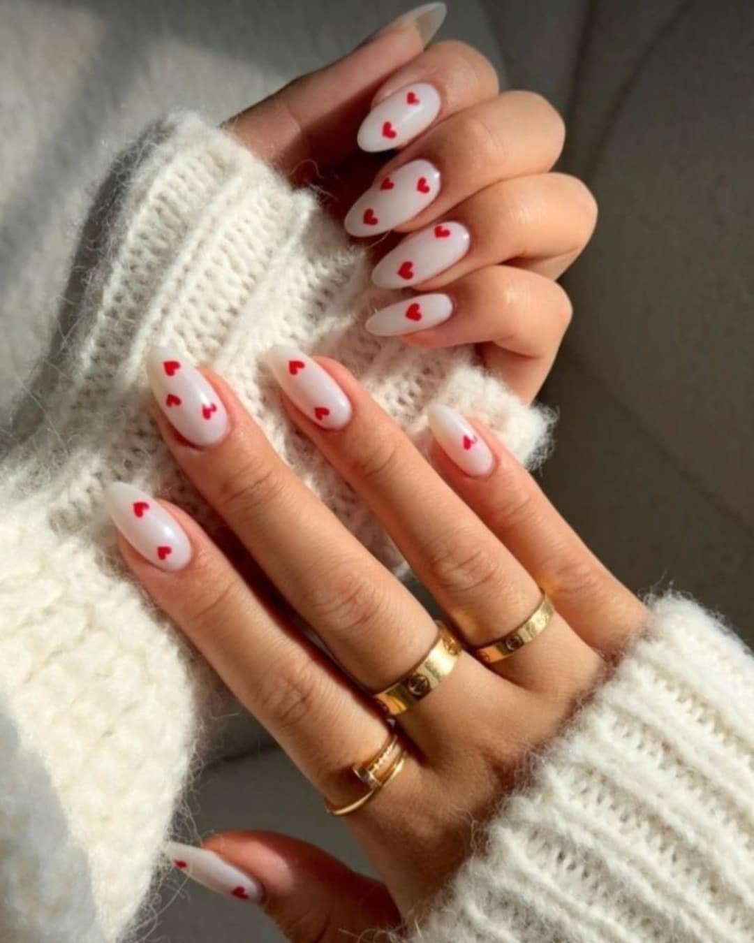 11. Milky White Almond Heart Nails - valentine's day nail ideas