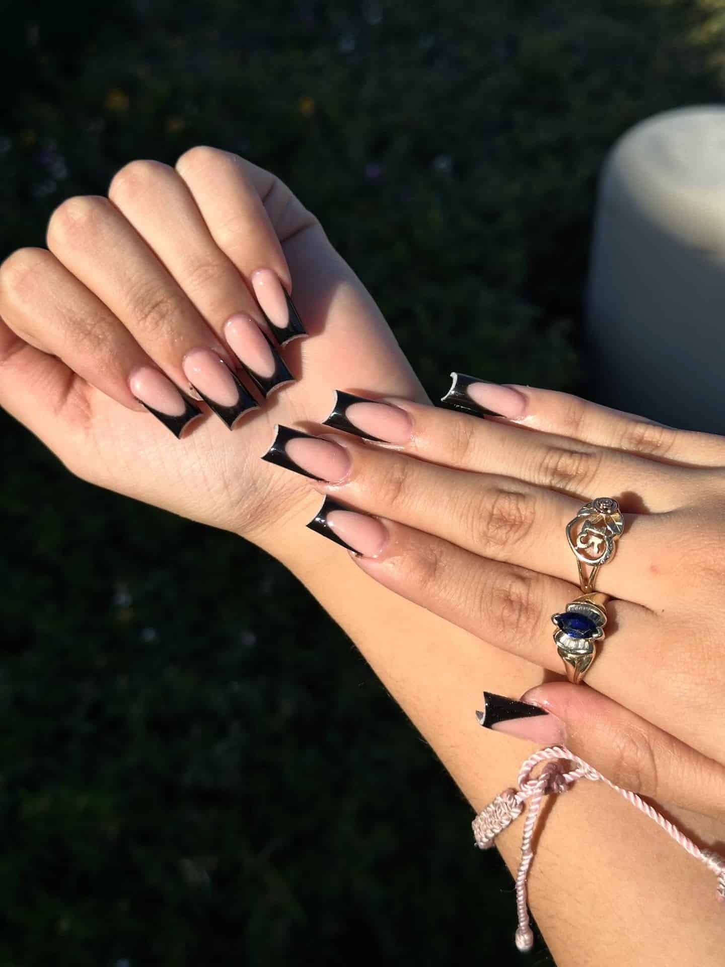1. Black V-Cut French Coffin Nails - classy black nail ideas