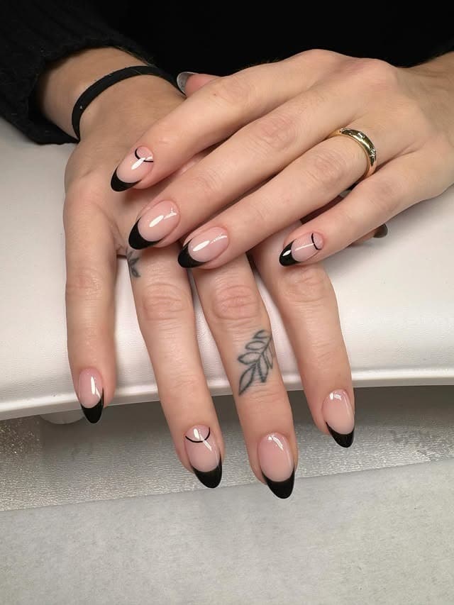 17. Black Micro French Almond Nails - classy black nail ideas