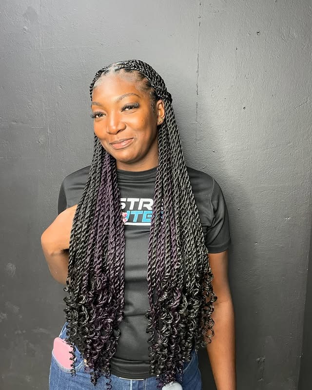 7. Half-Up Black Twist Braids with Curly Ends - Twist Braid Hairstyles