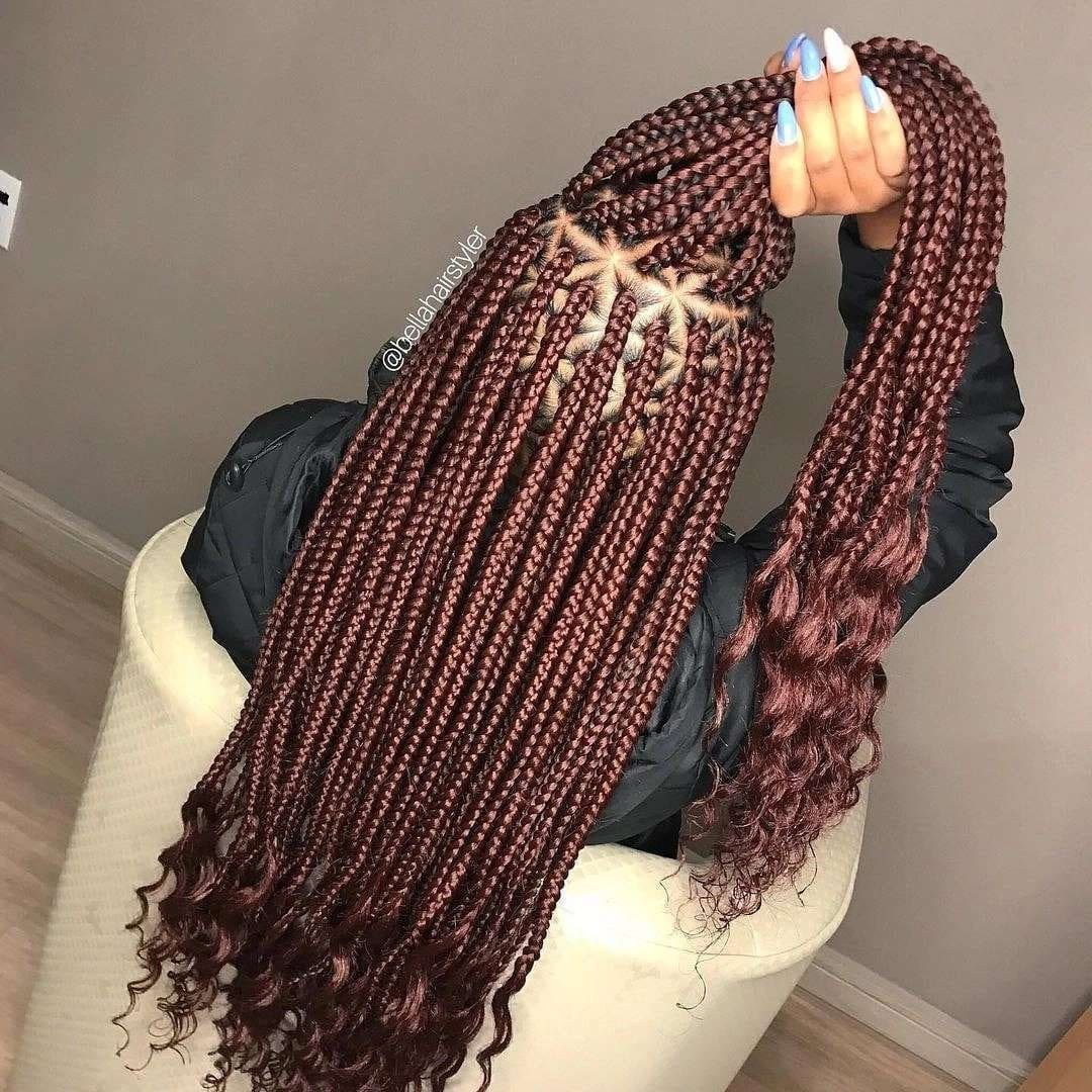 9. Burgundy Box Twist Braids with Curly Ends - Twist Braid Hairstyles