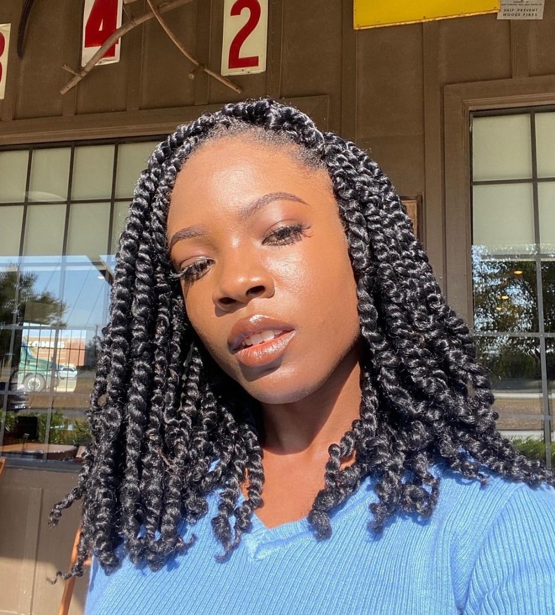 12. Shoulder-Length Black Chunky Twist Braids - Twist Braid Hairstyles