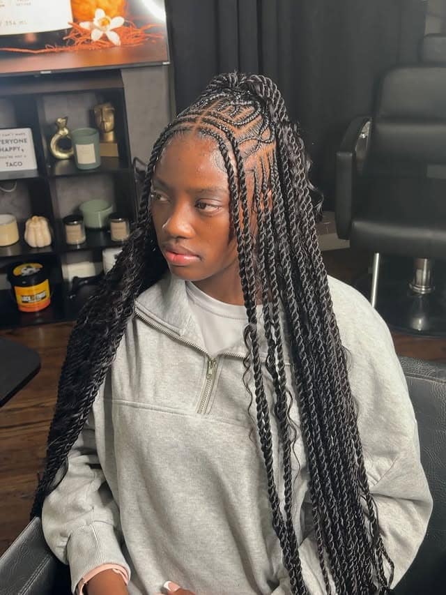 15. Half-Up Long Black Twist Braids - Twist Braid Hairstyles