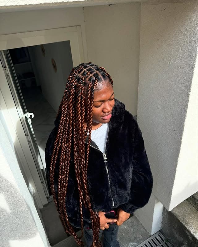 17. Extra Long Copper Brown Twist Braids - Twist Braid Hairstyles