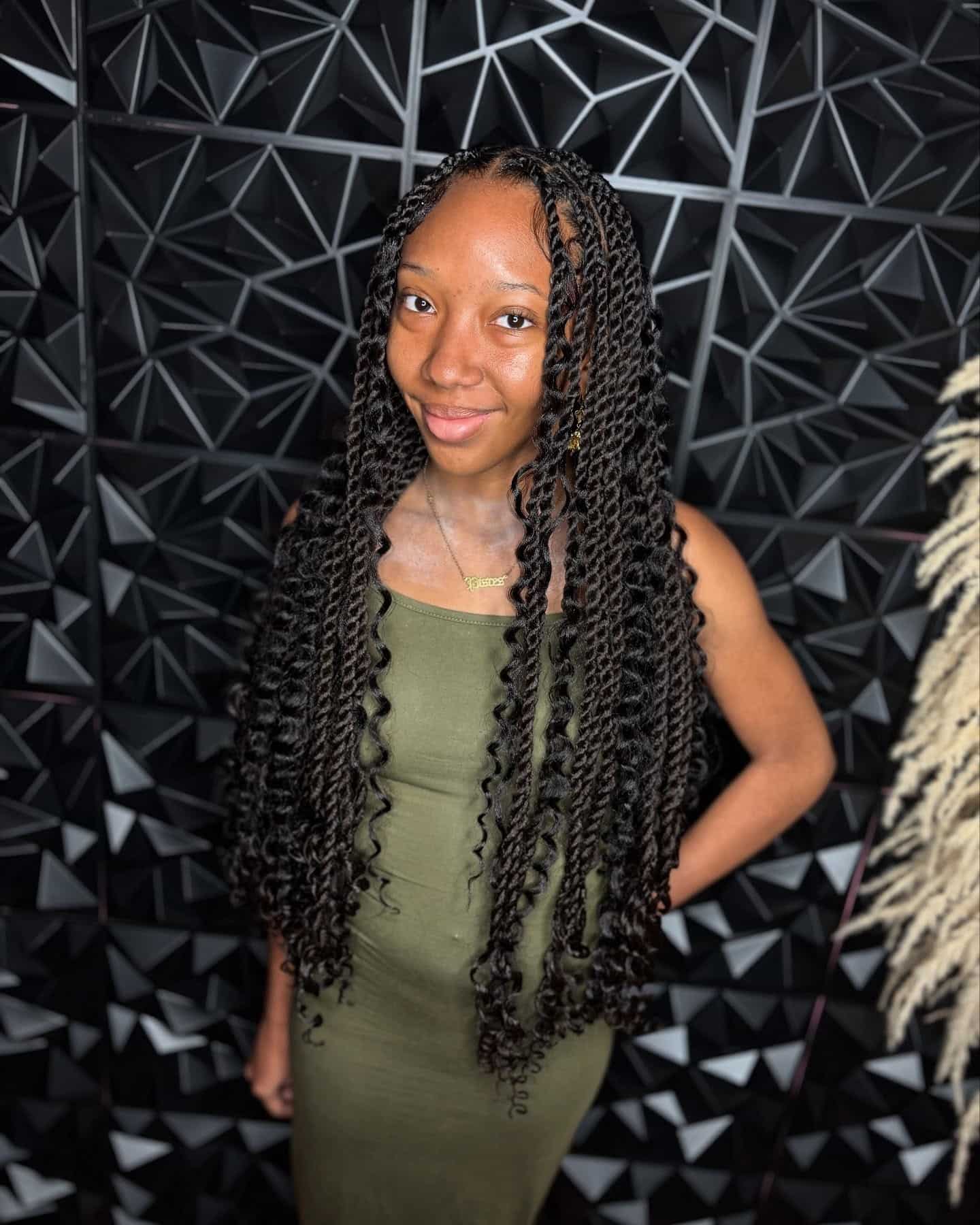 19. Long Black Twist Braids with Spiral Ends - Twist Braid Hairstyles