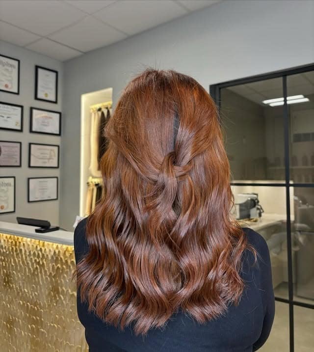 7. Half-Up Copper Cinnamon Waves - Red Copper Hair Color