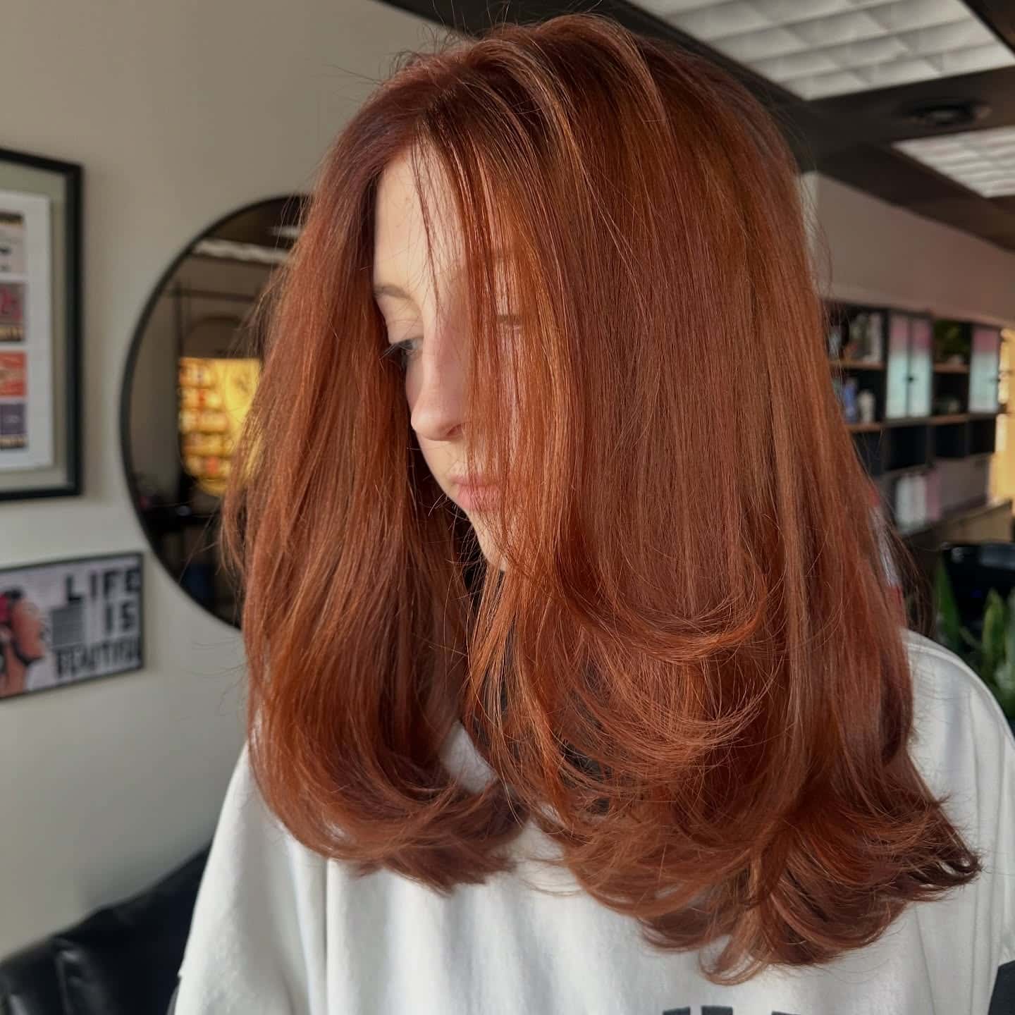 9. Feathered Red Copper Layers - Red Copper Hair Color