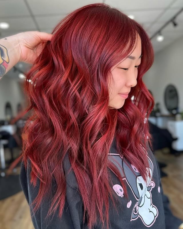 10. Deep Ruby Red Copper Waves - Red Copper Hair Color