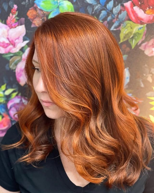 16. Side-Parted Copper Red Lob - Red Copper Hair Color