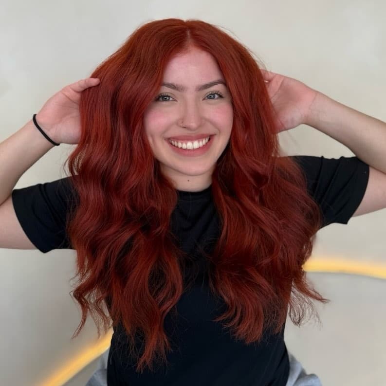 20. Long Auburn Red Copper Waves - Red Copper Hair Color