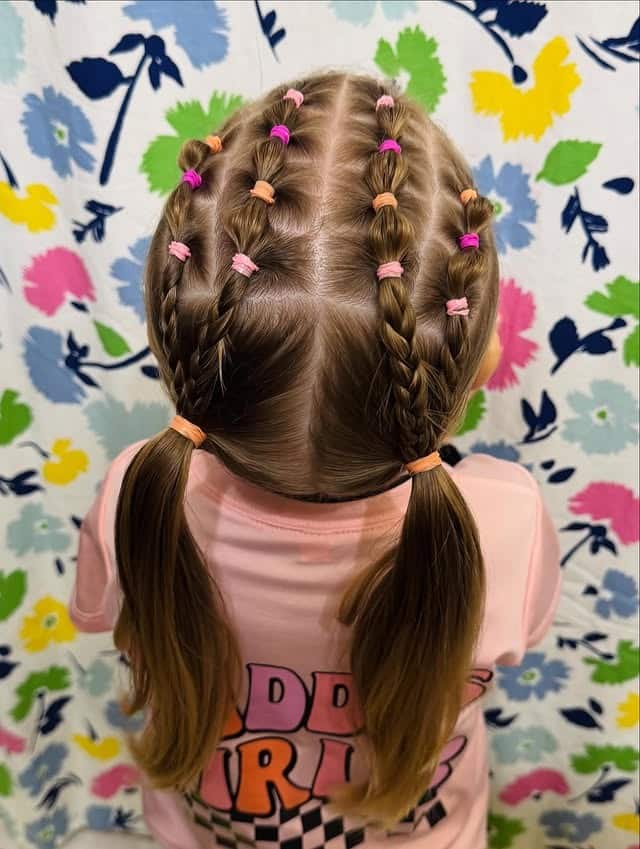 13. Elastic Braided Pigtails with Light Brown Hair - Hairstyles For School