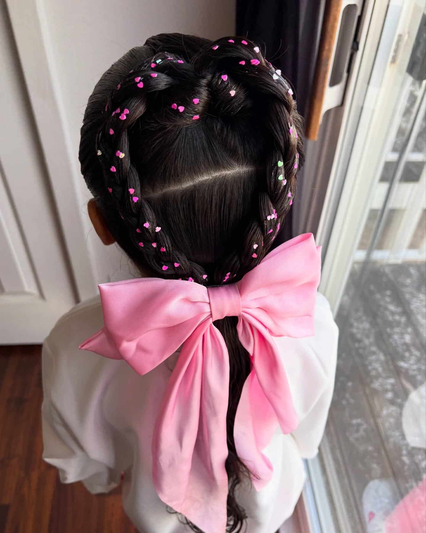14. Heart Braided Ponytail with Jet Black Hair - Hairstyles For School