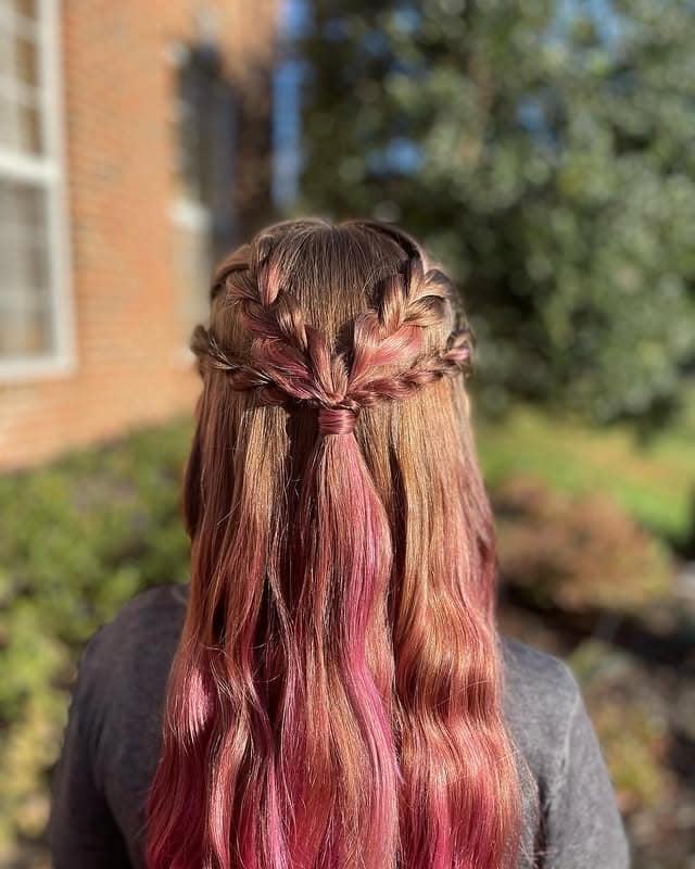 15. Half-Up Twist Braids with Rose Brown Hair - Hairstyles For School
