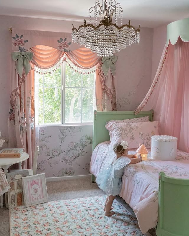 11. Vintage Pink and Sage Princess Bedroom Idea - princess bedroom ideas