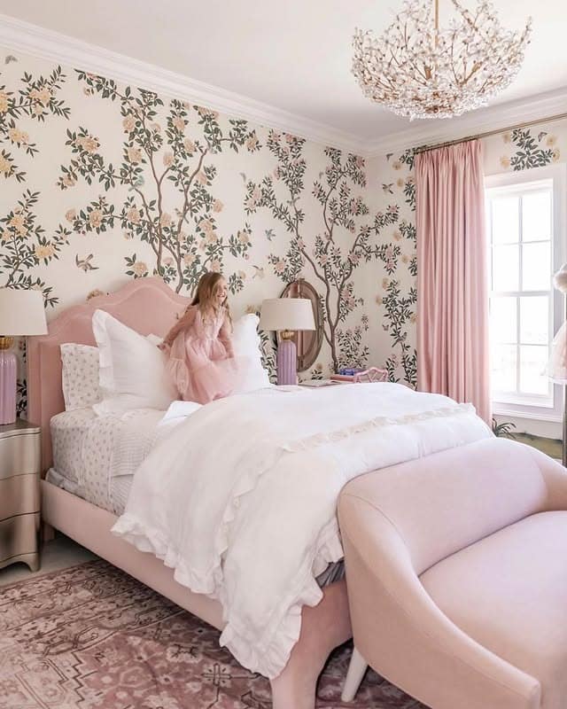 22. Blush Pink Floral Princess Bedroom Idea - princess bedroom ideas