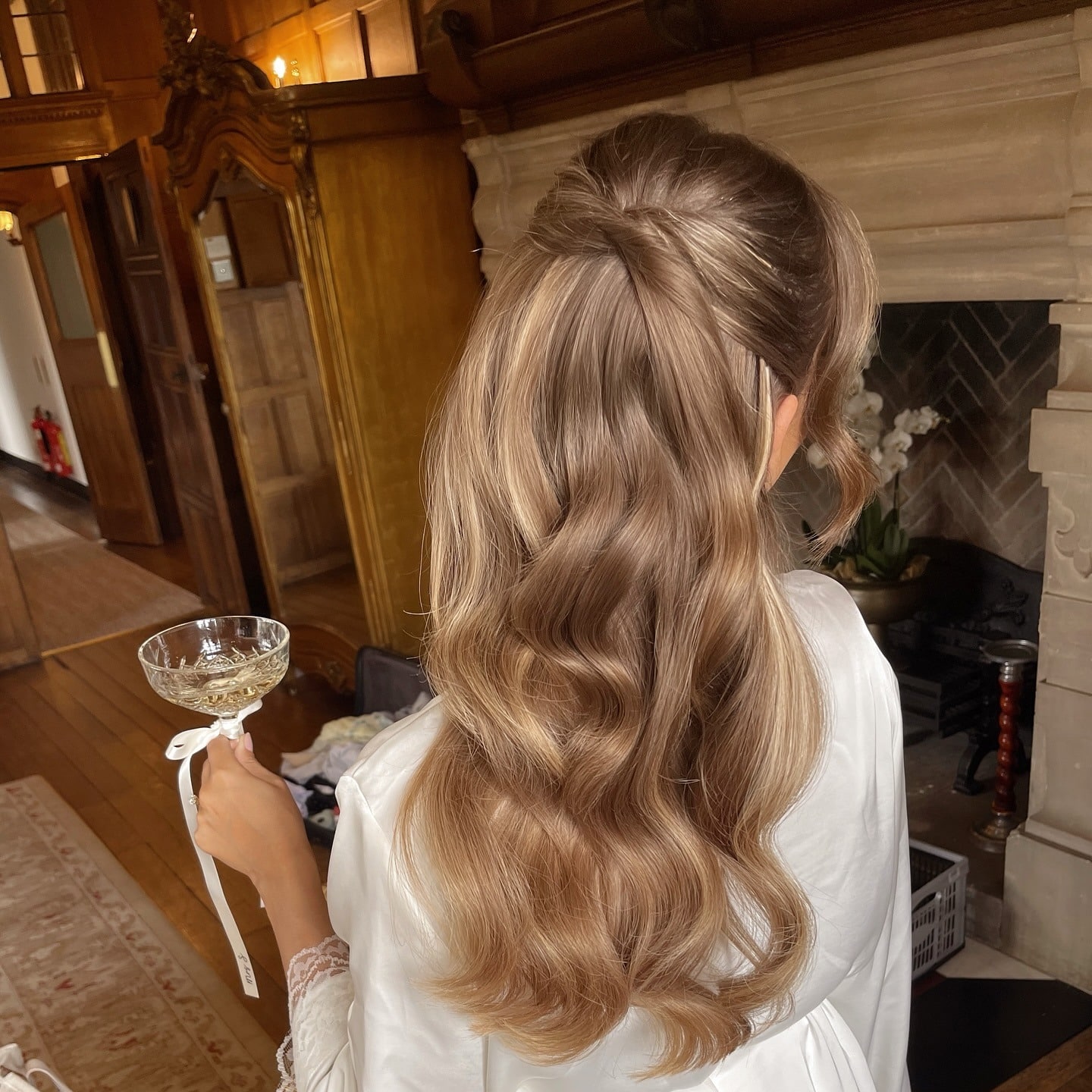 14. Beige Blonde Half-Up Hollywood Waves - Wedding Hairstyles