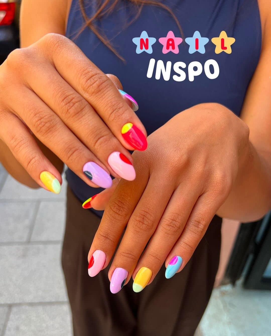 6. Bright Pastel Color Block Almond Nails - cute simple nail ideas