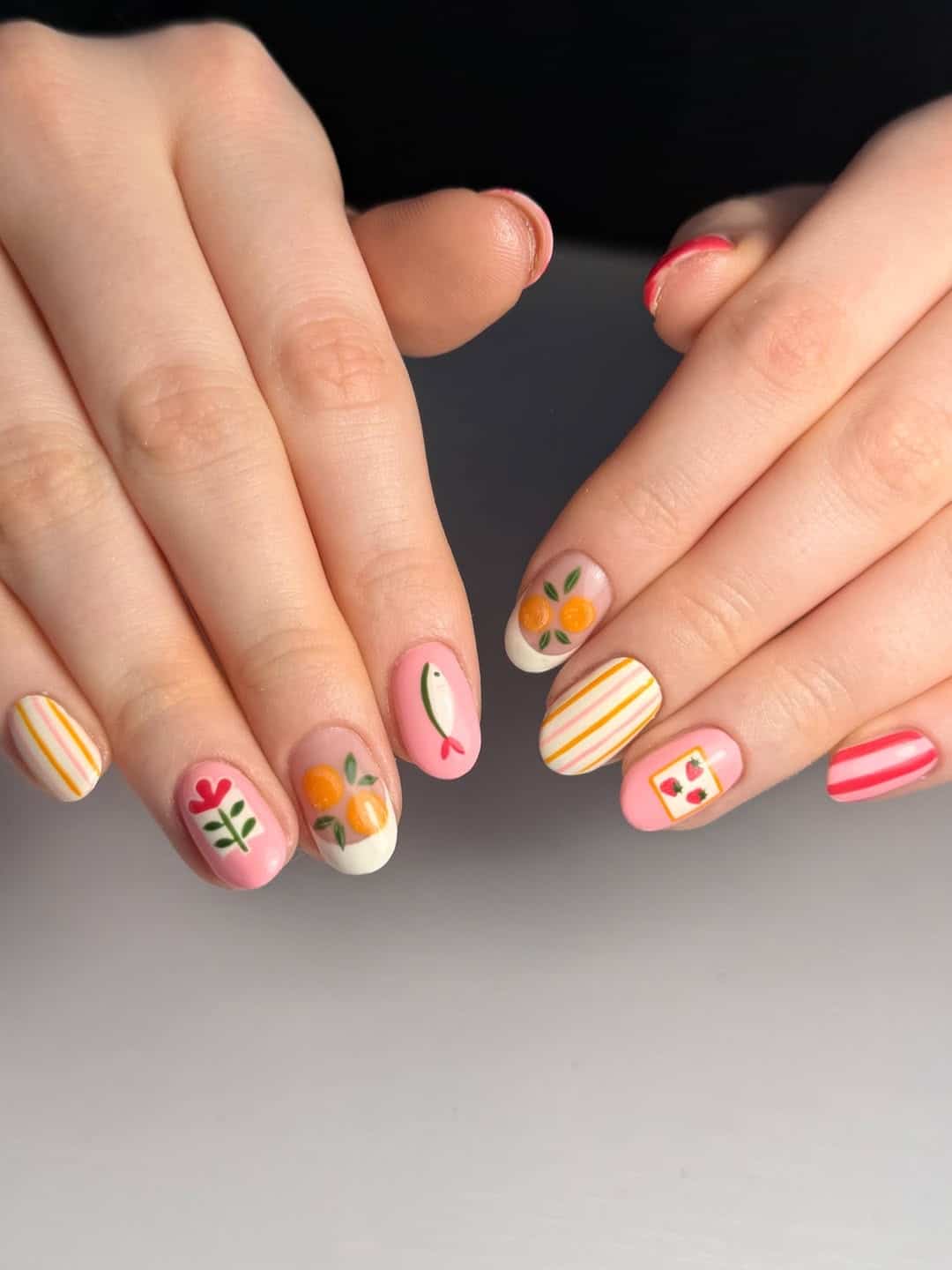 10. Pink Citrus Short Round Nails - cute simple nail ideas