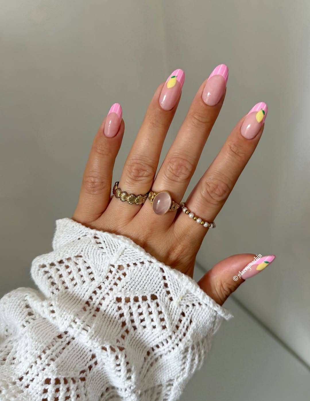 14. Pink Lemon French Almond Nails - cute simple nail ideas